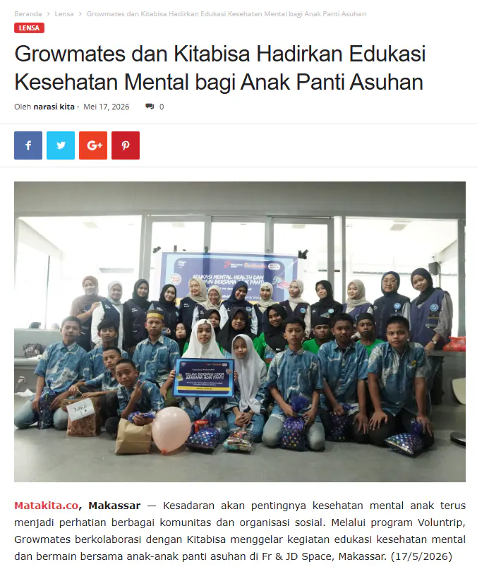 Growmates dan Kitabisa Hadirkan Edukasi Kesehatan Mental bagi Anak Panti Asuhan