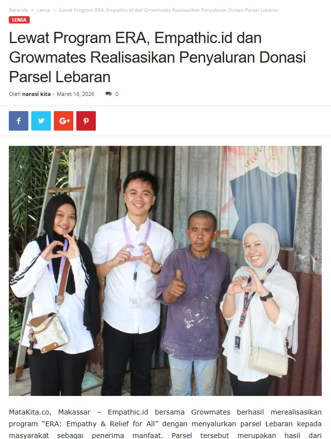 Lewat Program ERA, Empathic.id dan Growmates Realisasikan Penyaluran Donasi Parsel Lebaran